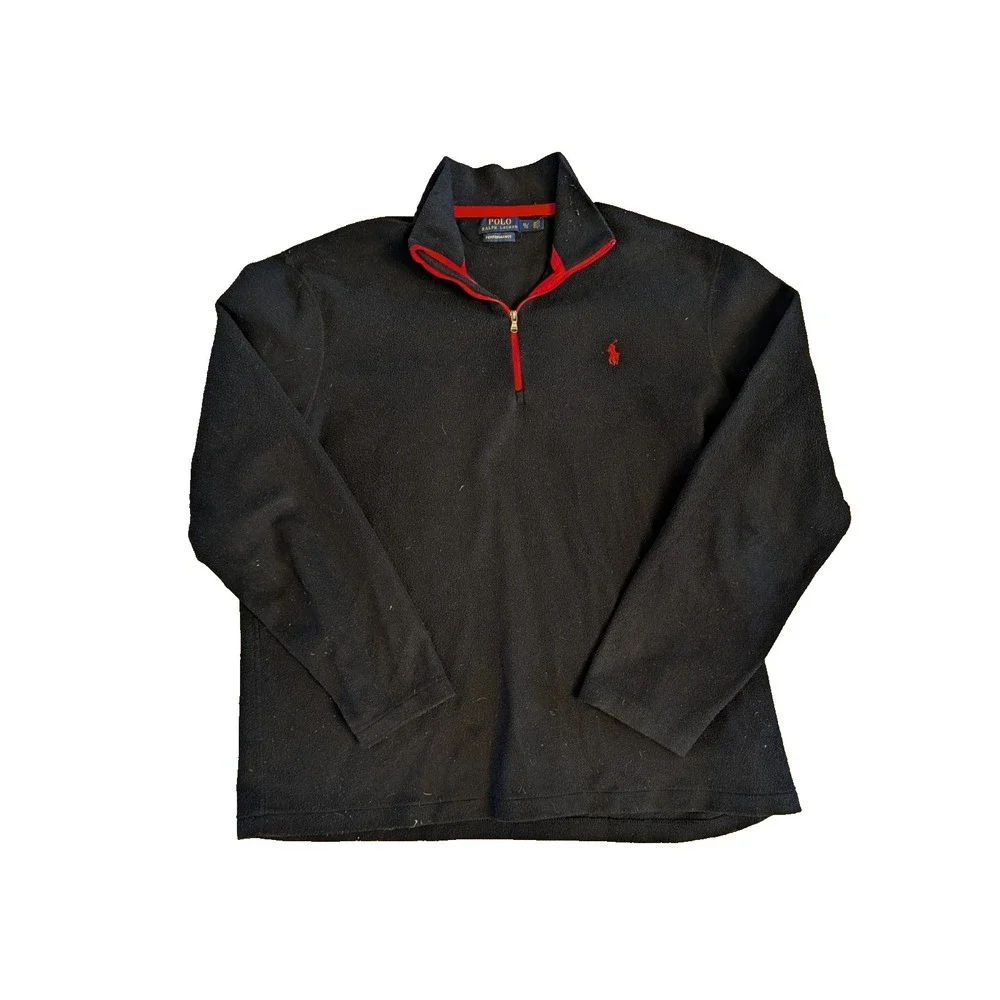 Polo Ralph Lauren Performance Fleece Quarter Zip Pullover XL Black Red Pony Logo